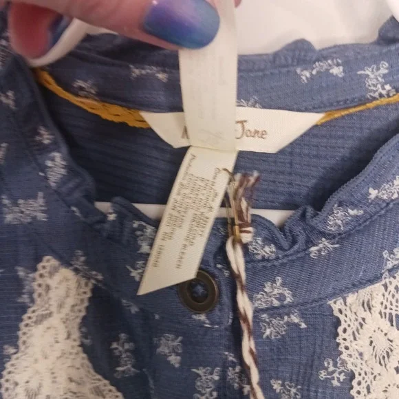 Matilda Jane Floral Lace Blue White Long Sleeve Girl's Blouse Size 10 New - Picture 6 of 6